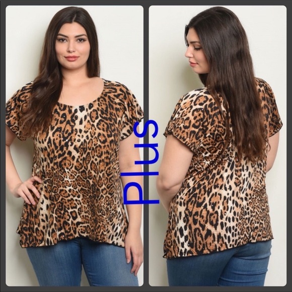 Brittany Black Tops - leopard shirt with sequence short sleeve top